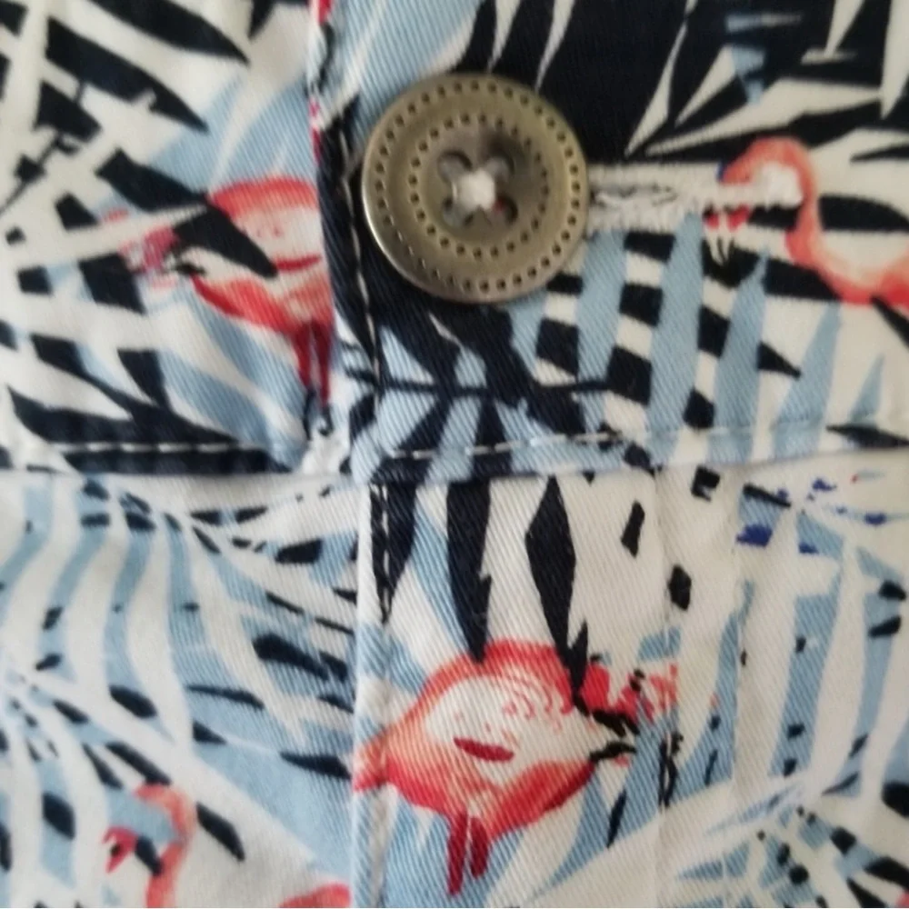 CHRISTOPHER & BANKS Leaf / Flamingo Print Skort in Blue/White/Pink Size 14P NWT